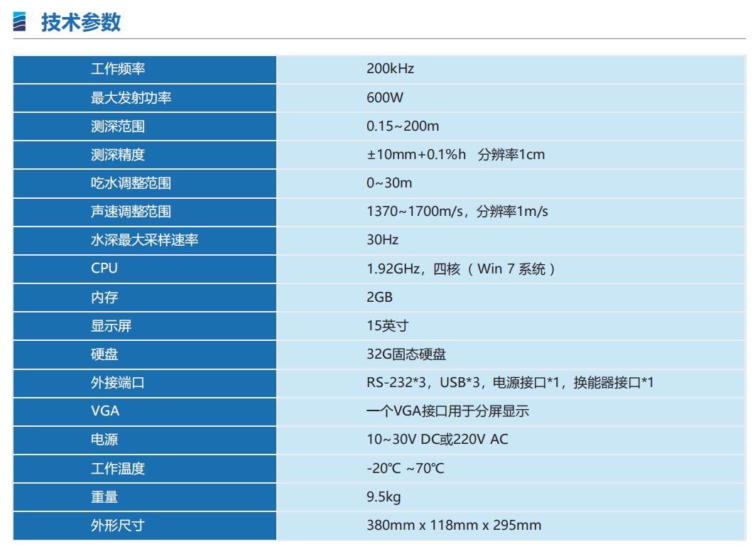 中海達(dá)HD-550全數(shù)字測深儀技術(shù)參數(shù)